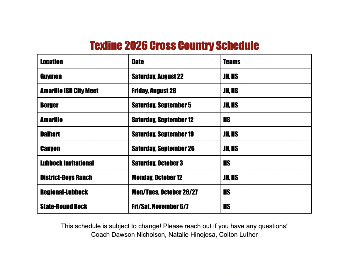 Picture of Cross Country Schedule