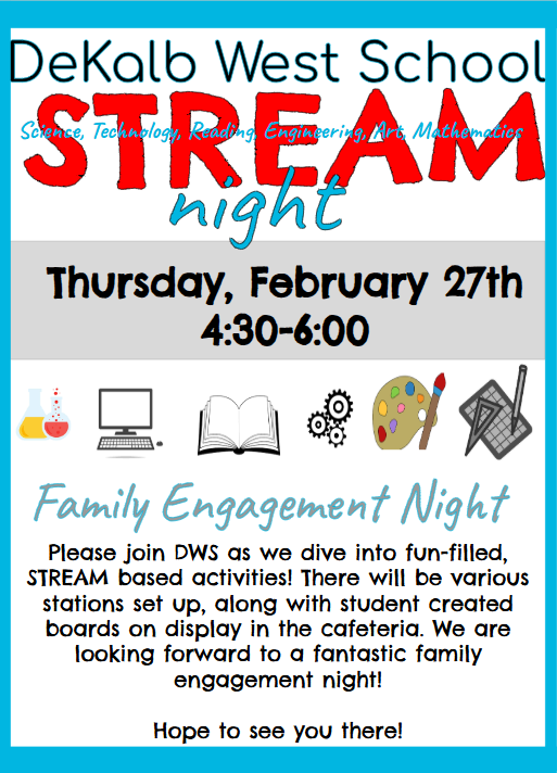 STEAM family night 4:30 - 6:00