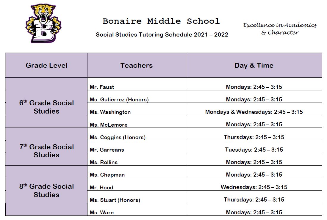 Tutoring Schedule