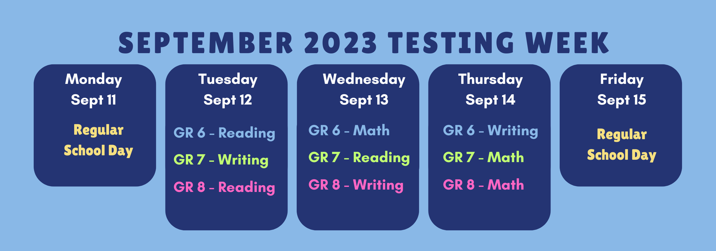 September testing schedule