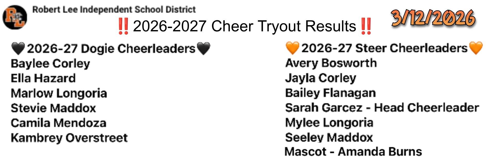 Cheer Tryout Results