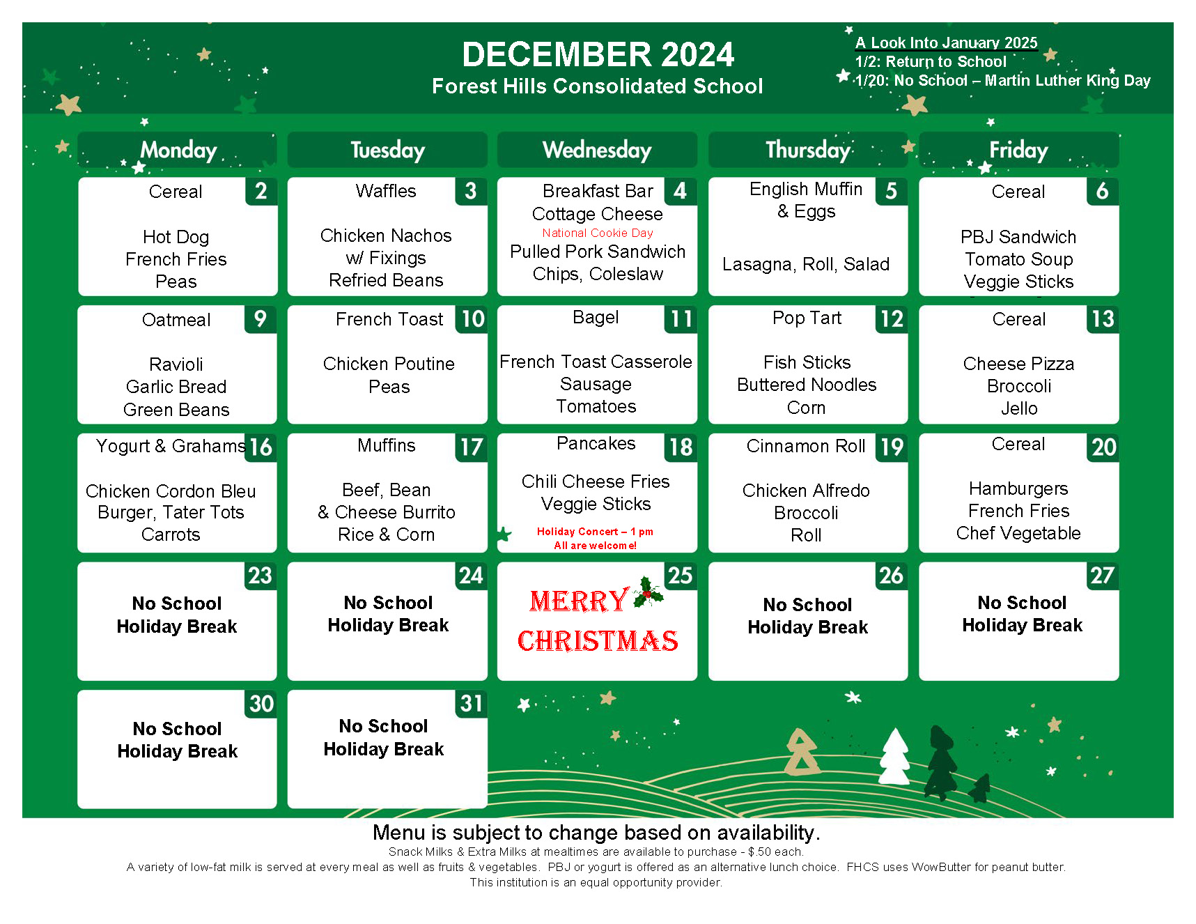 December 2024 Menu