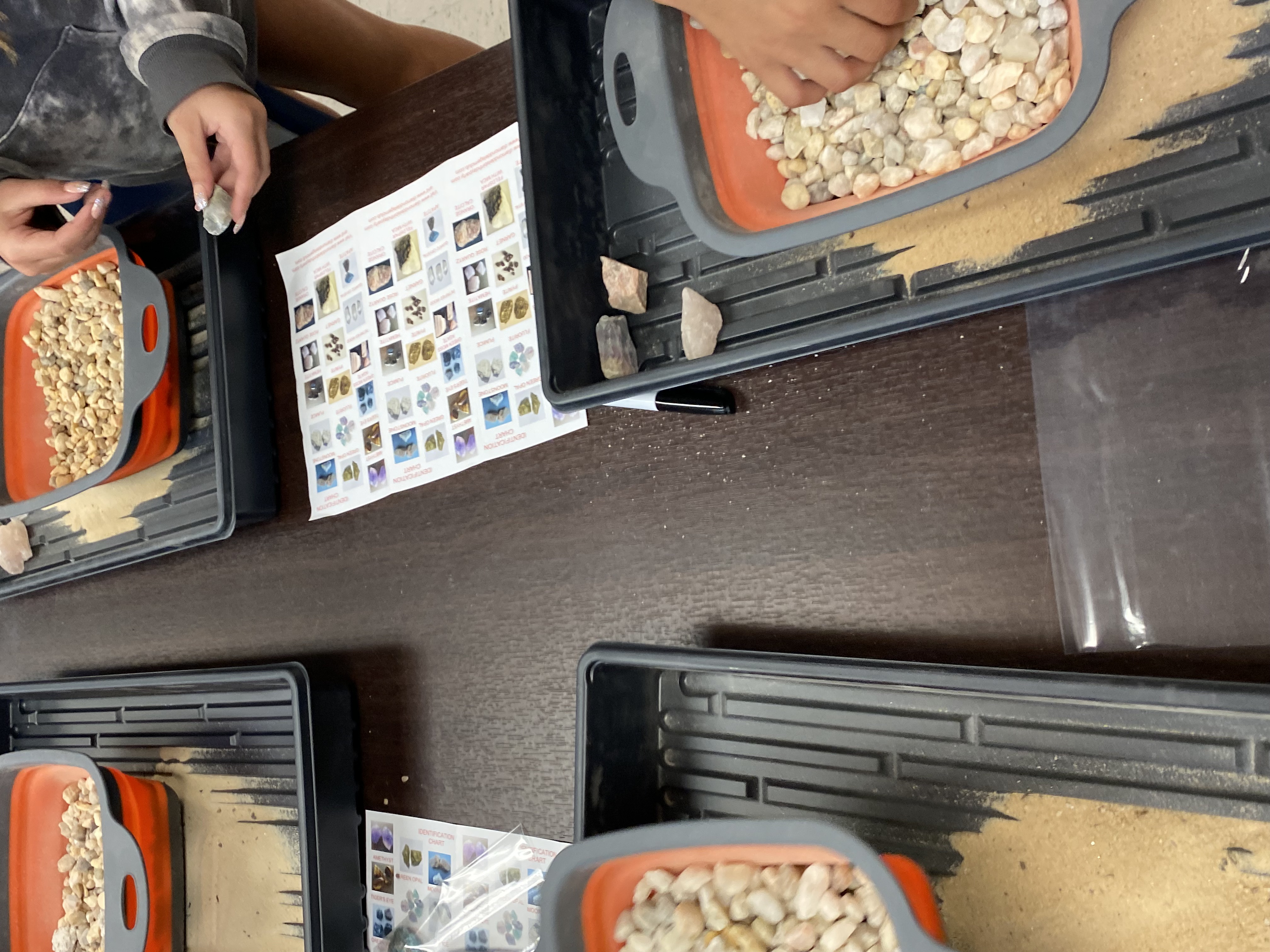 4th grade students looking at which rocks and minerals they found. 