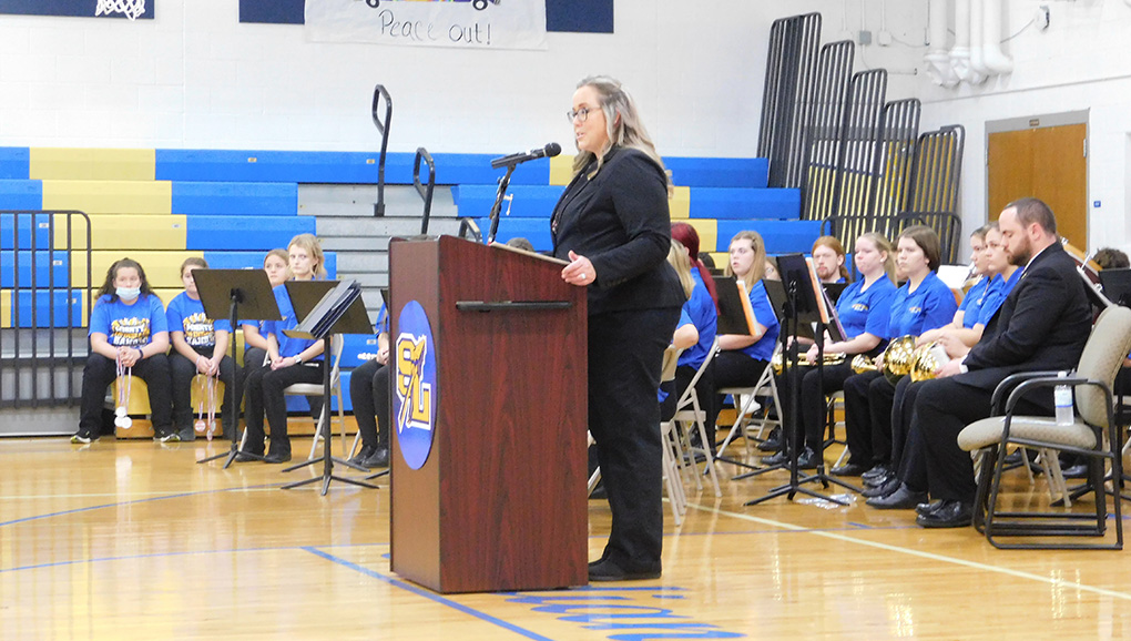 Mrs. Bowling welcomes the guest