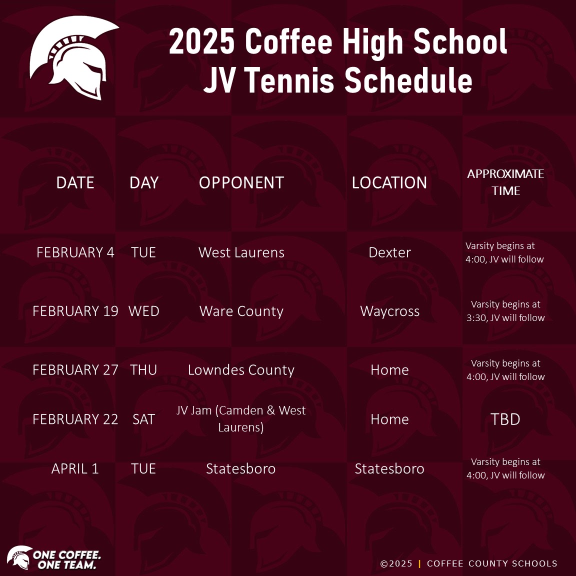 2025 CHS JV Tennis Schedule