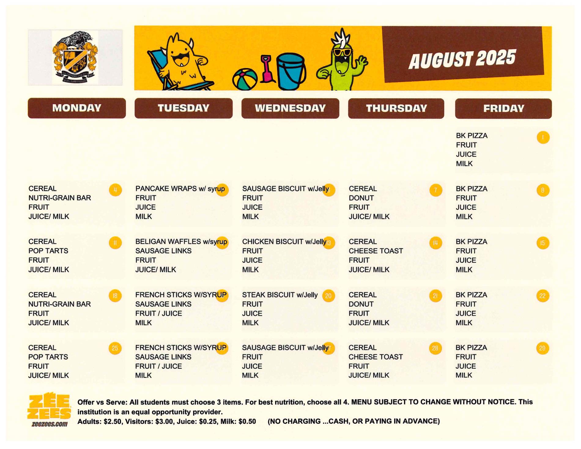 Breakfast Menu August
