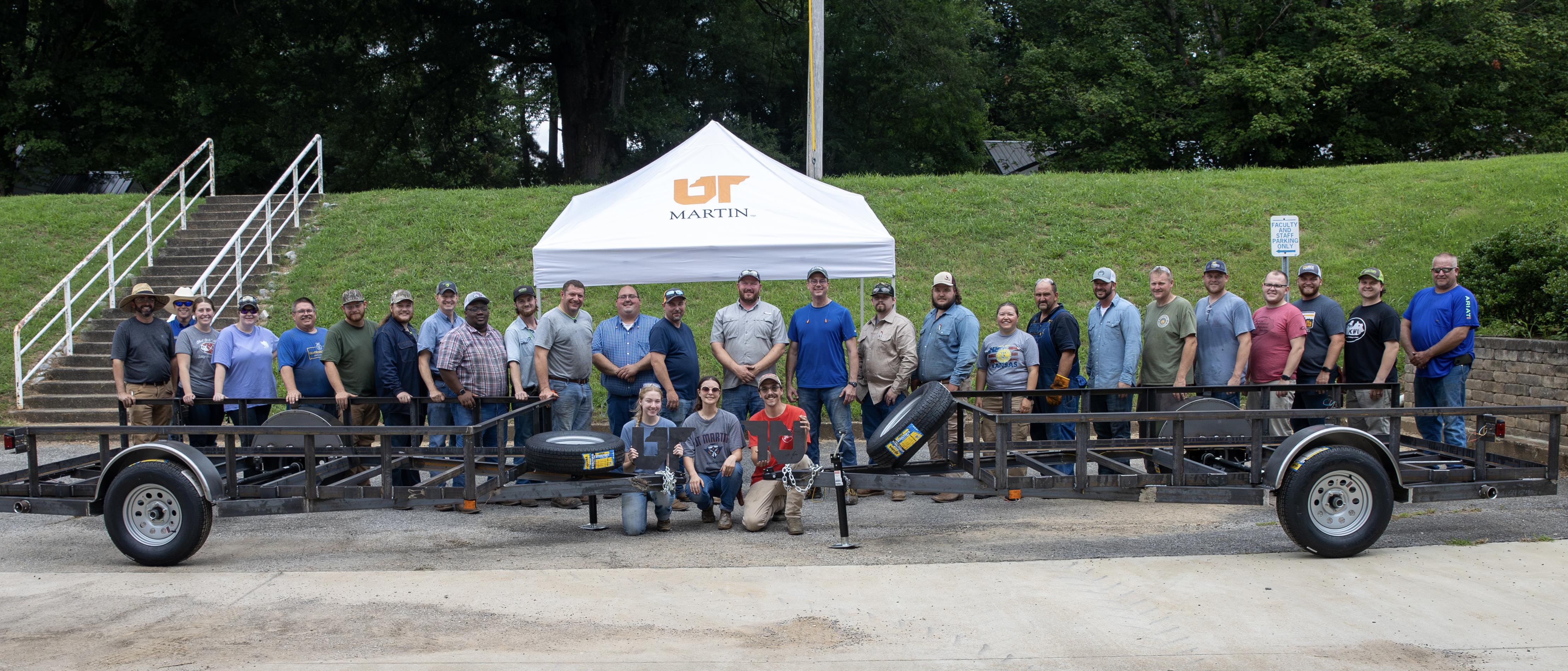 Group photo of all Ag Teachers in the Trailer Fabrication Workshop at UT Martin.