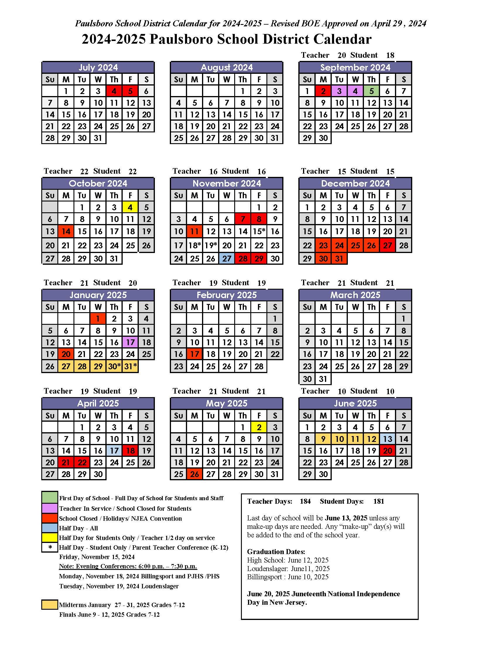 2024-2025 District Calendar