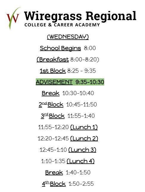 Advisement Wednesday Schedule