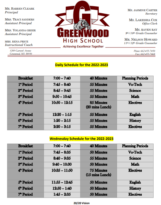 GHS Schedule