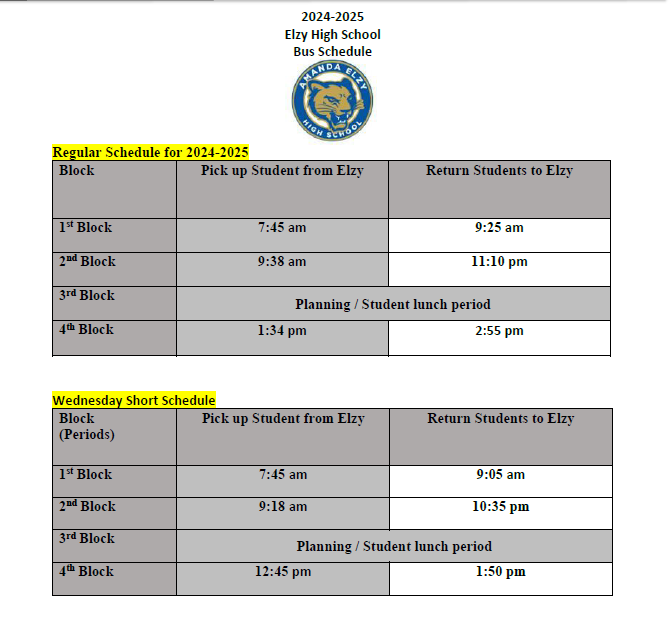Amanda Elzy High School Bus Schedule Amanda Elzy High School Bus Schedule