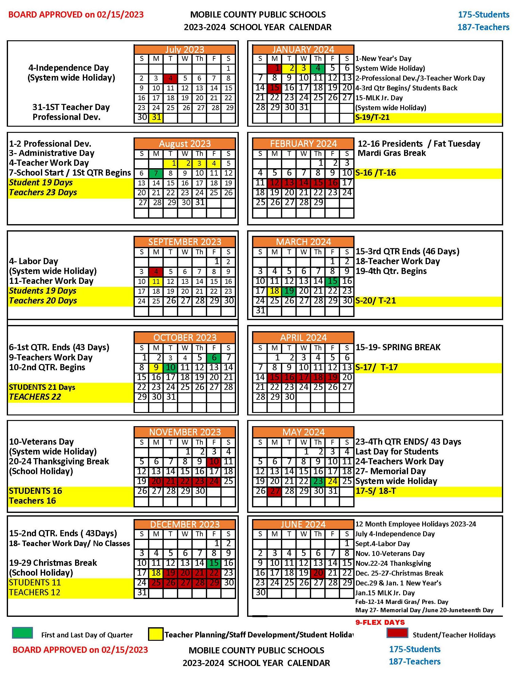 2023-24 MCPSS School Calendar
