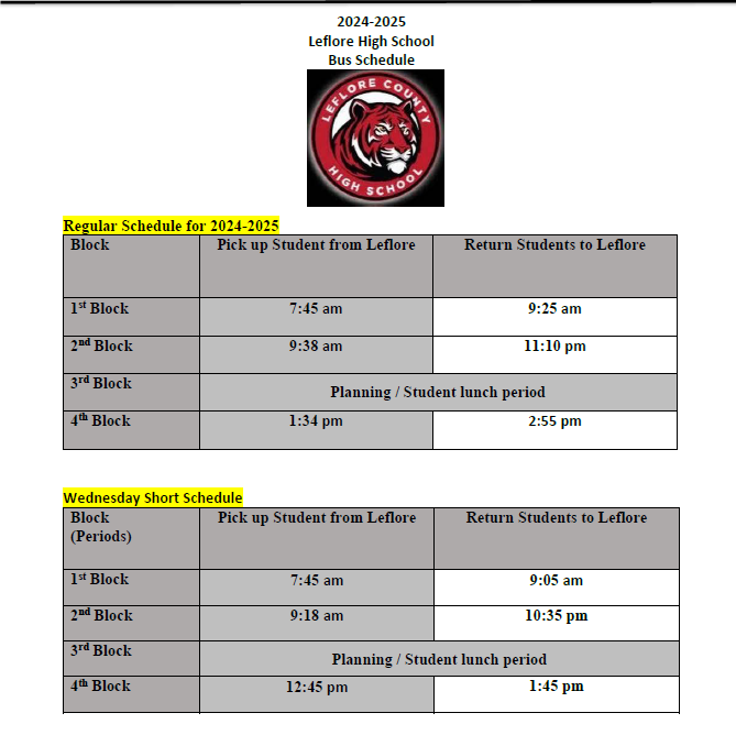 Leflore County High School Schedule Leflore County High School Schedule