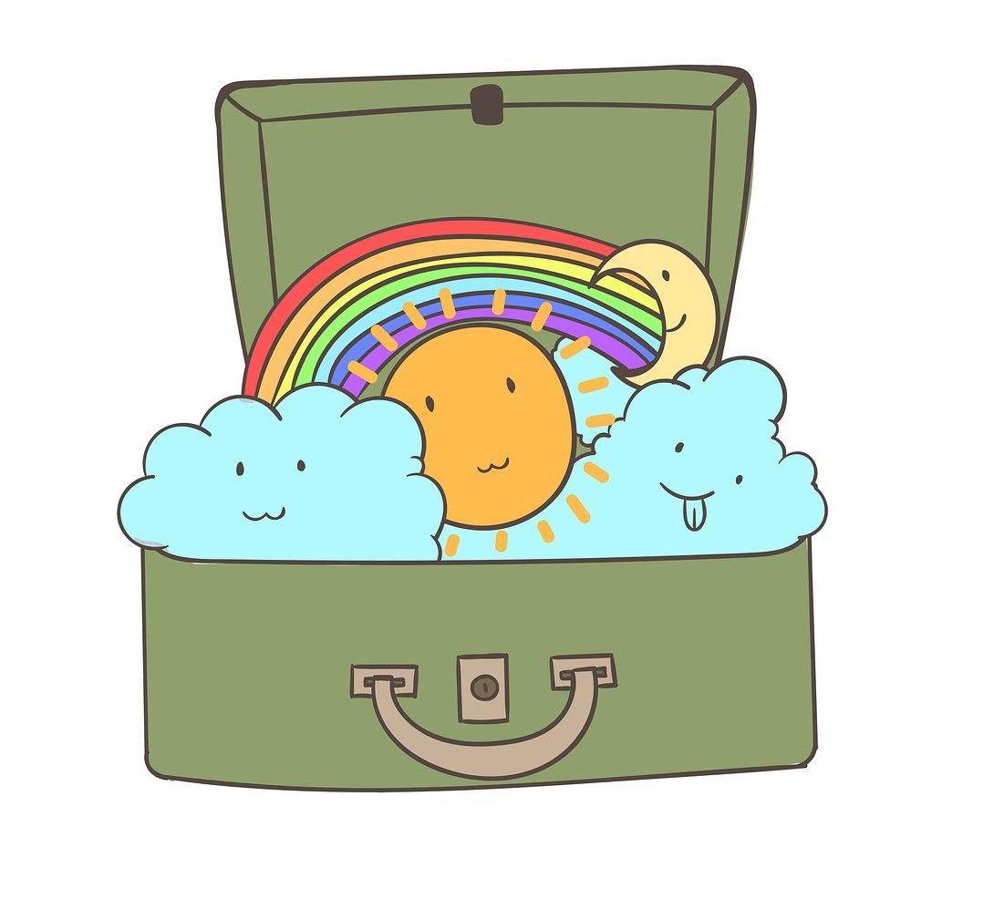 sketch illustration of an open suitcase overflowing with fun stuff
