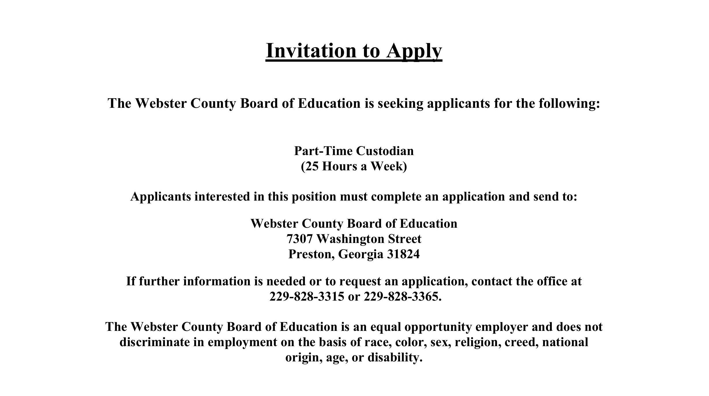 Invitation to Apply (Custodian) Invitation to Apply (Custodian)