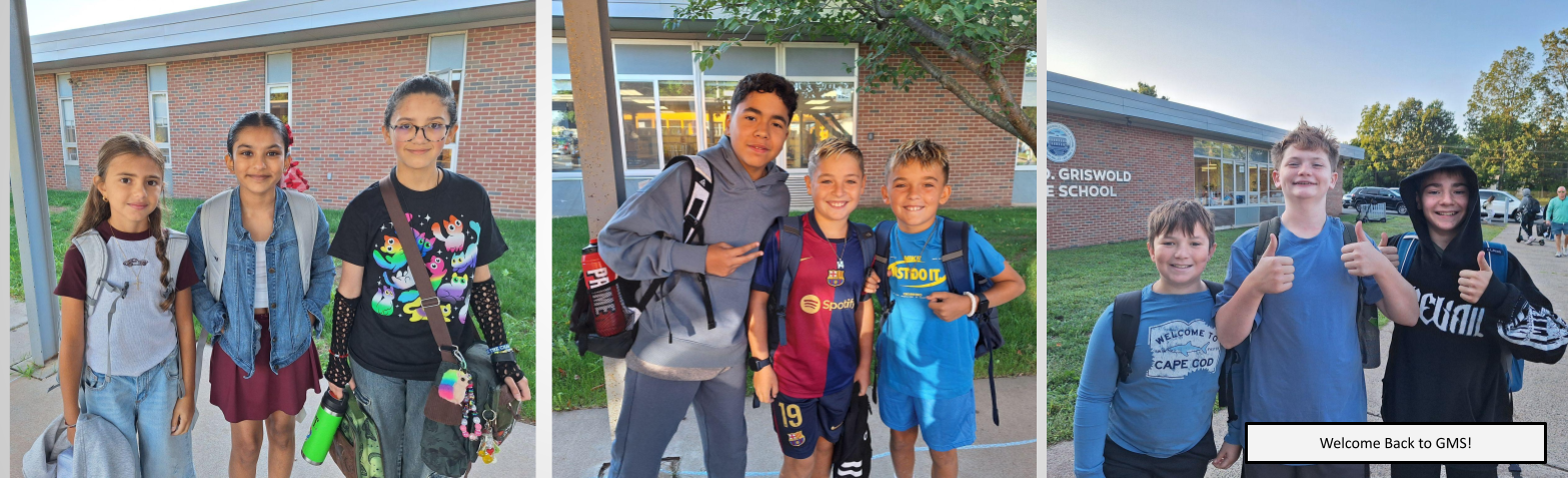 Groups of students posing for pictures on the first day of school
