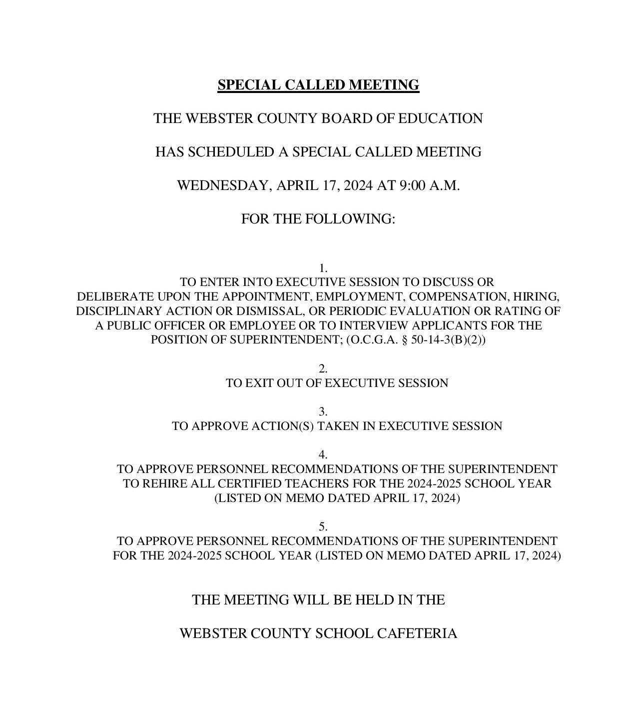 April 2024 Special Called Meeting