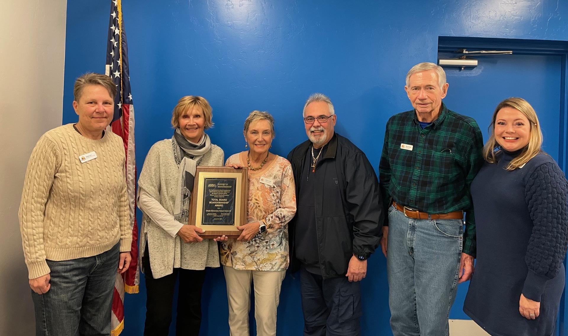 Superintendent Nehrmeyer and Governing Board Members with their ASBA Total Boardsmanship Award Superintendent Nehrmeyer and Governing Board Members with their ASBA Total Boardsmanship Award