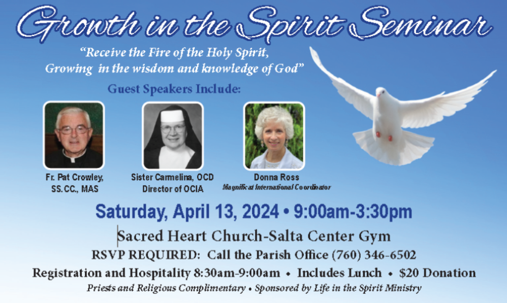 Growth in the Spirit Seminar April 13 9am-3pm