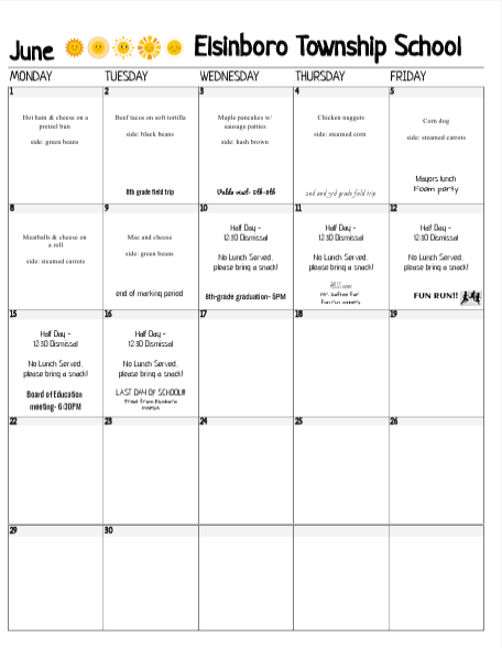 lunch menu june