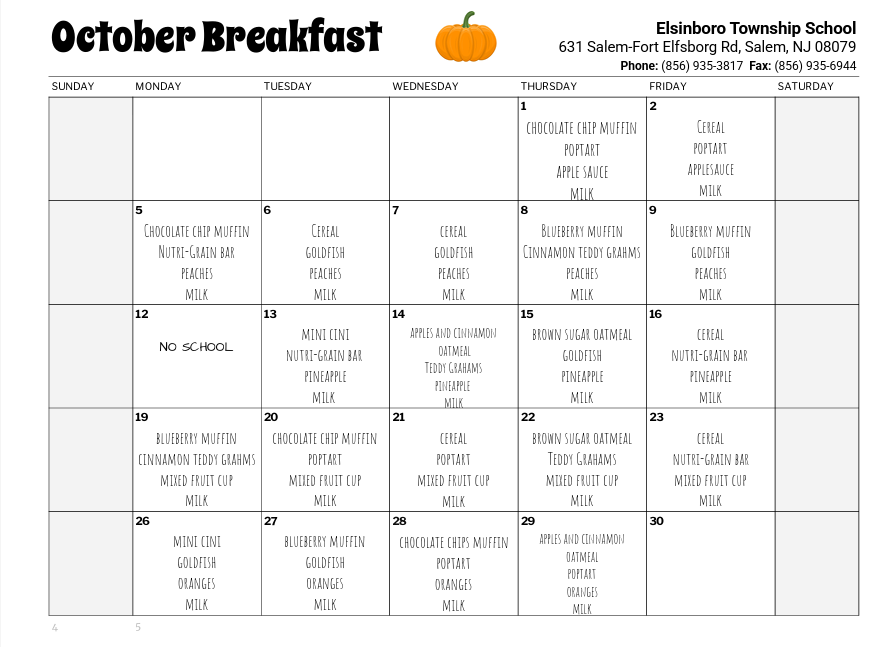breakfast menu october