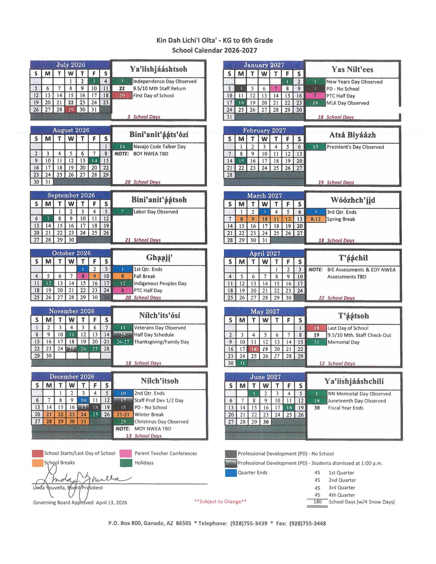 2026-2027 School Year Calendar 