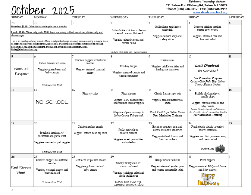 lunch menu october