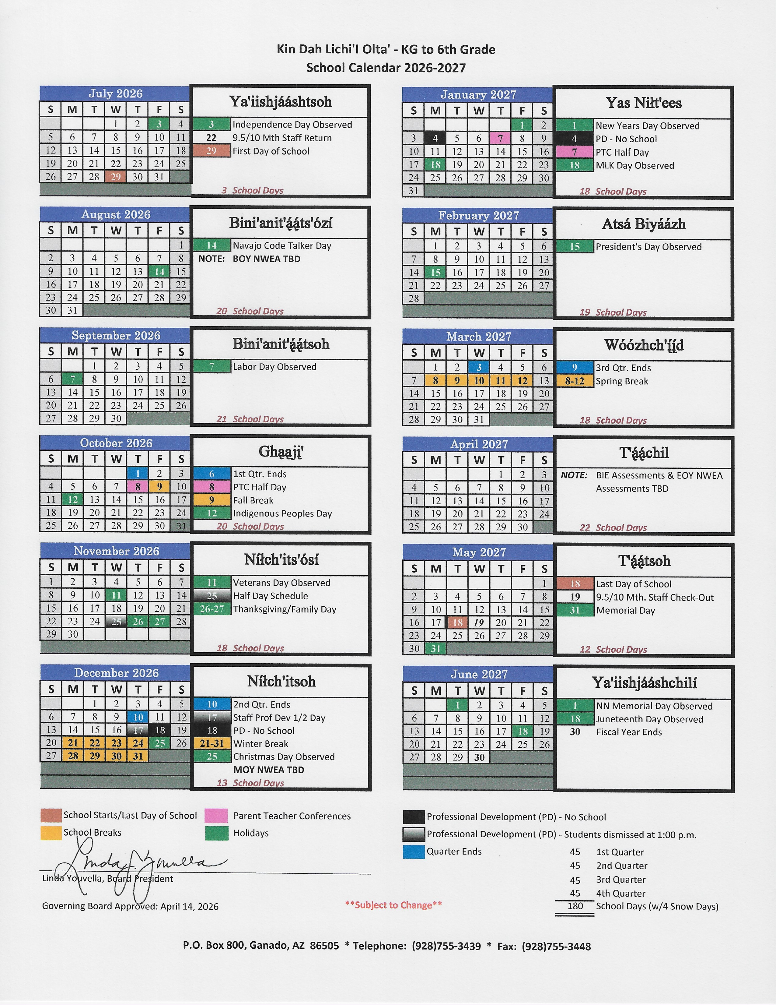 2026-2027 School Year Calendar 