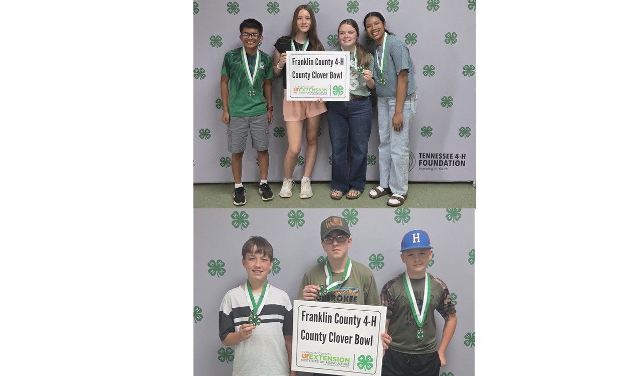 Two photos including our Middle School student champions at the 2026 Franklin County 4-H County Clover Bowl