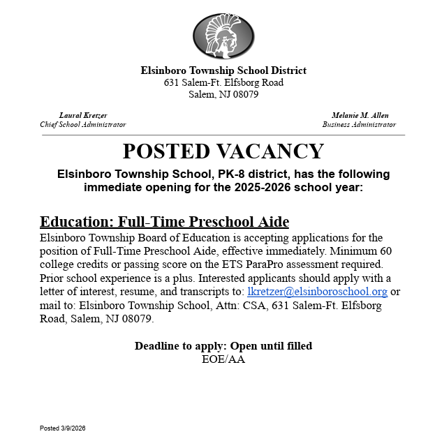 preschool aide vacancy employment