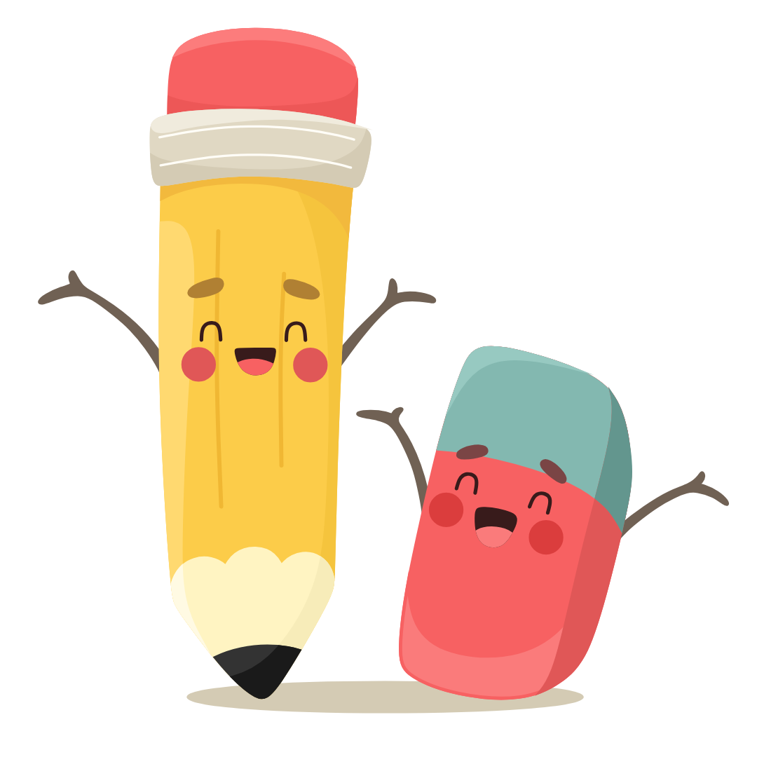happy pencil and eraser