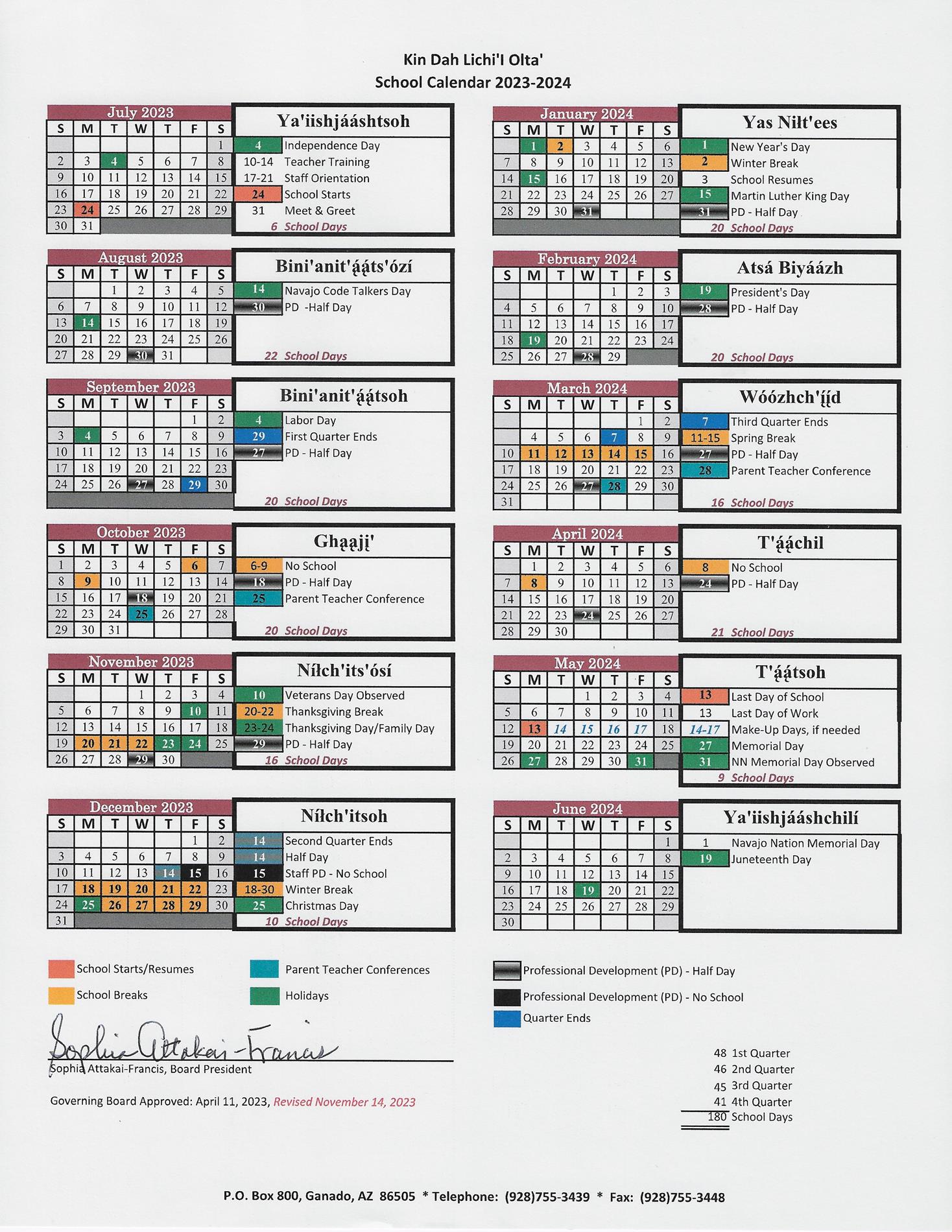 2023-2024 School Year Calendar Revised
