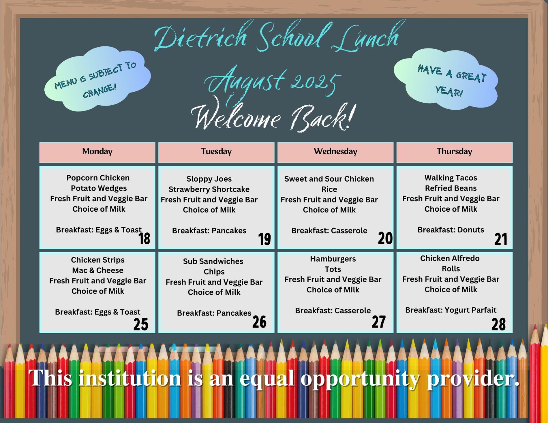 April Lunch Menu 