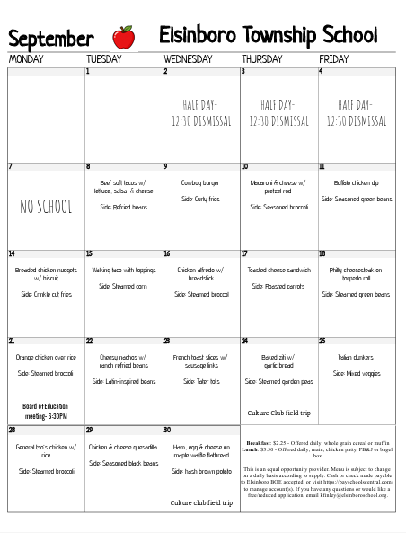 lunch menu september