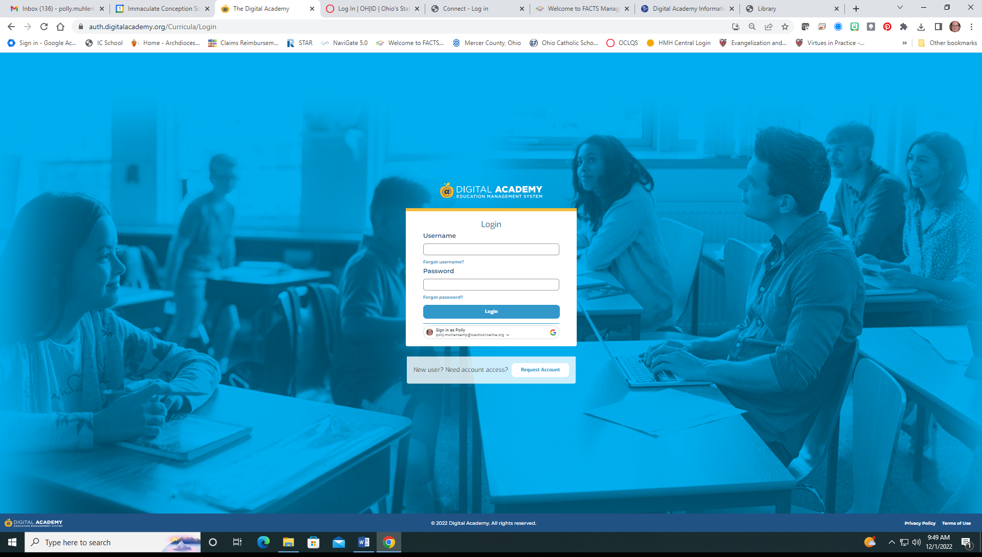 login screen for Digital Academy